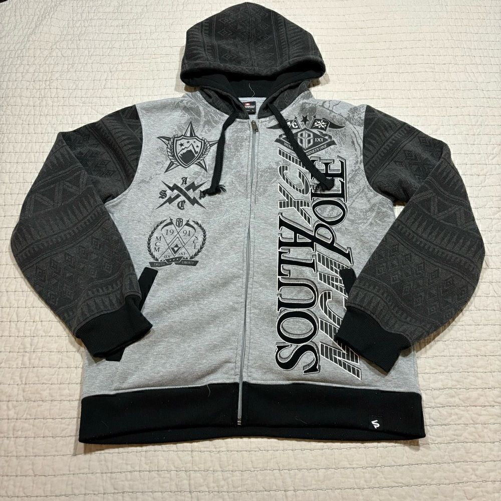 Y2K Zip Up SouthPole Hoodie Size L Aztec Print